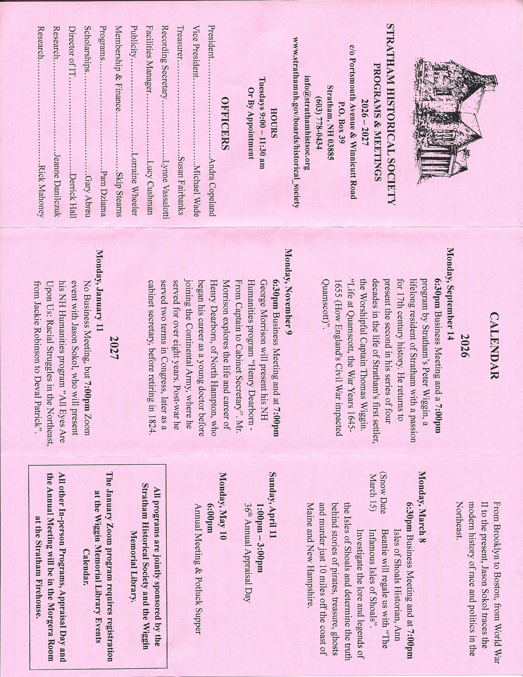 2026-2027 Programs and Meetings flyer